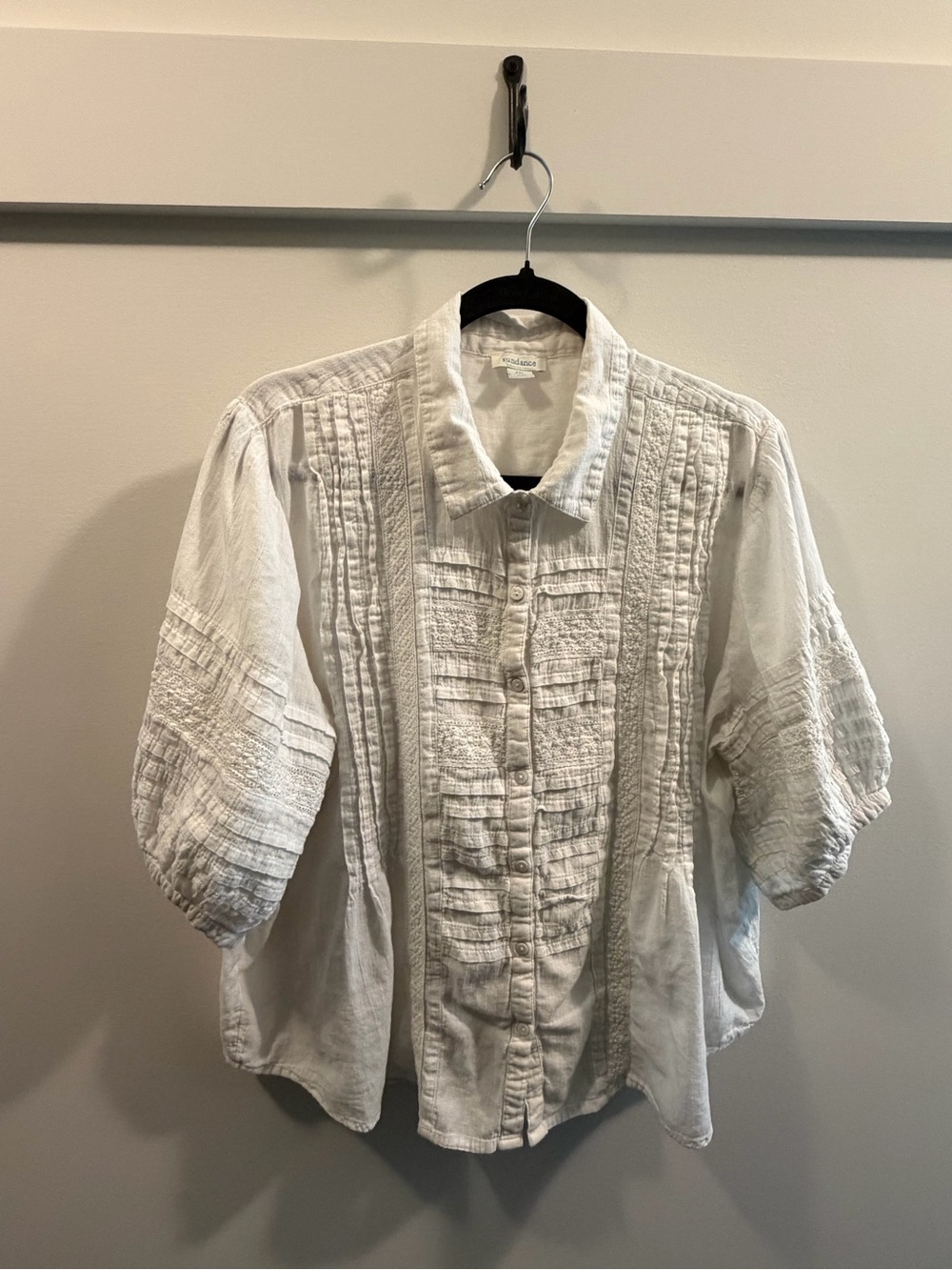 Sundance White Textured Pintuck Button-Down Shirt
